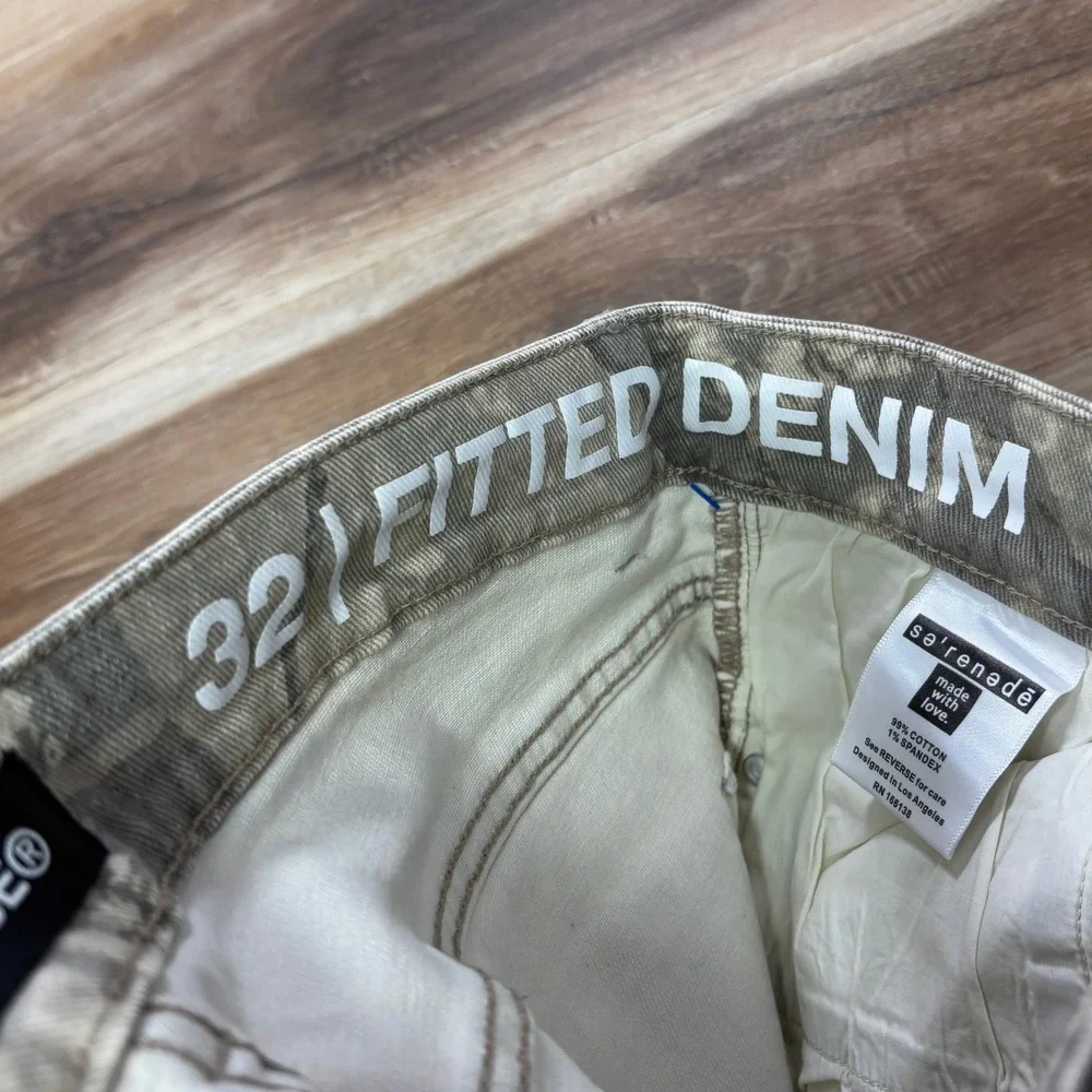 Serenede Fitted Denim Jeans 32 Camo Print Cotton Spandex Slim Gray Streetwear